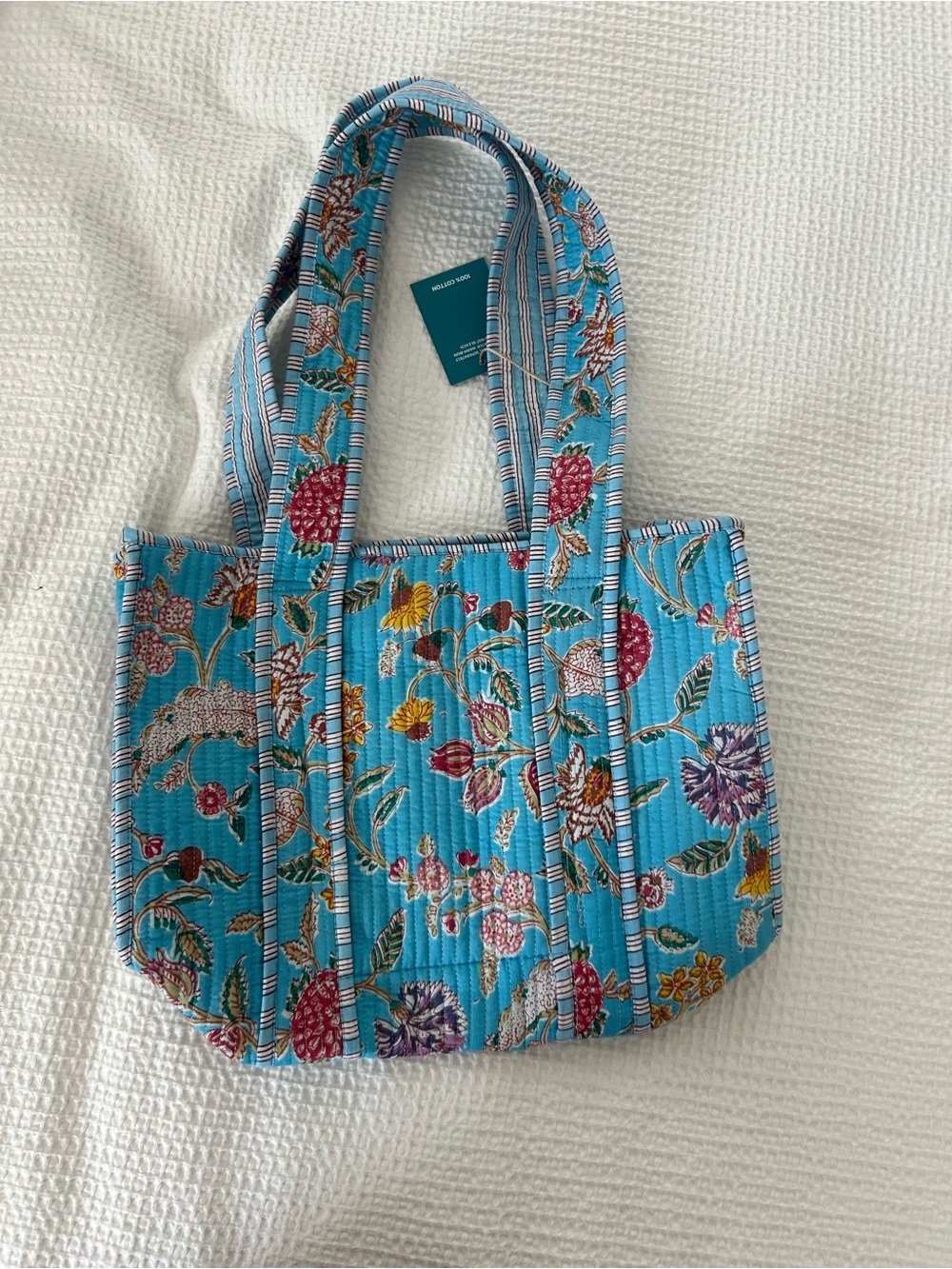 Blue Floral Quilted Tote Bag